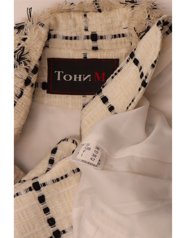 Vintage Womens 3 Button Blazer Jacket UK 10 Small  Off White Check Wool