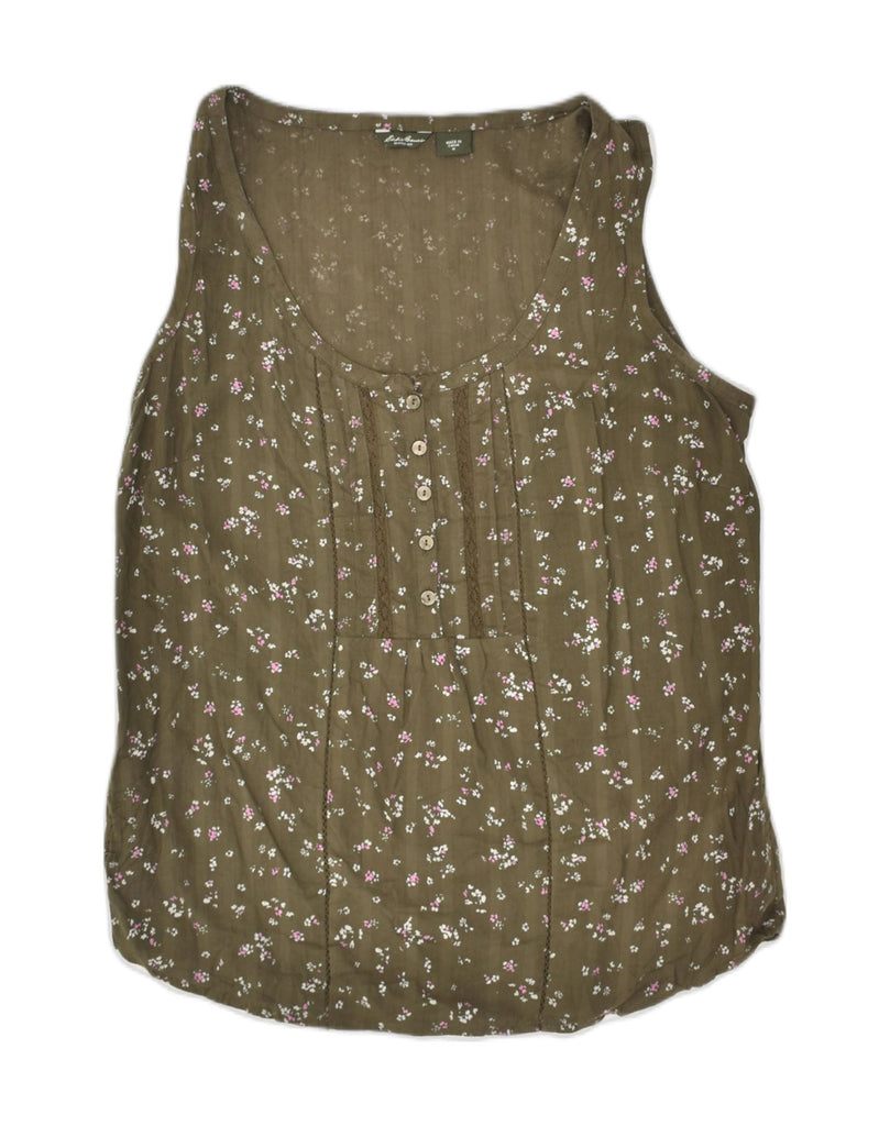 EDDIE BAUER Womens Sleeveless Blouse Top UK 12 Medium Khaki Floral Cotton | Vintage Eddie Bauer | Thrift | Second-Hand Eddie Bauer | Used Clothing | Messina Hembry 