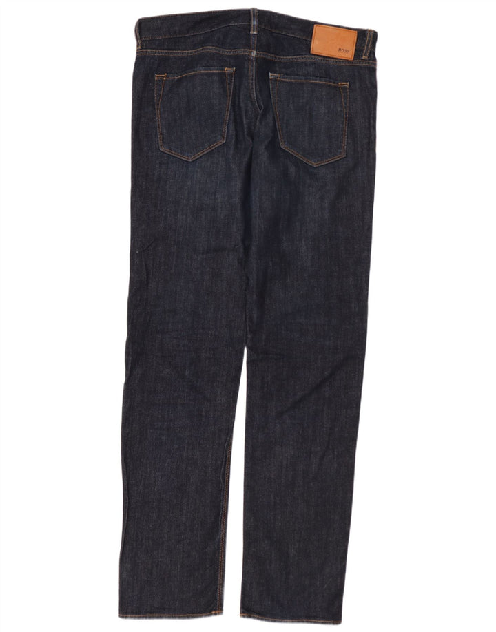 HUGO BOSS Mens Straight Jeans W34 L34 Navy Blue Cotton