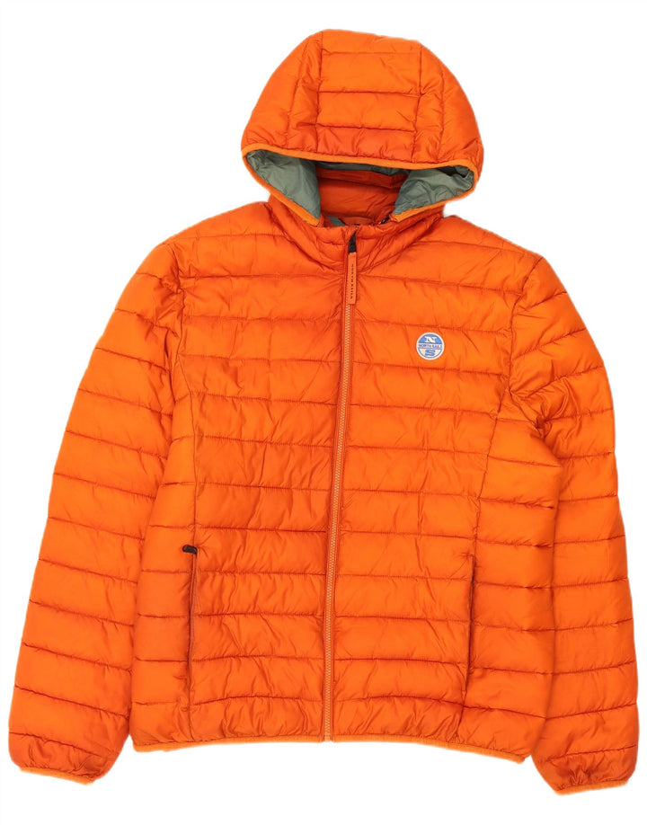 North Sails Mens Hooded Padded Jacket UK 40 Large Orange Polyester