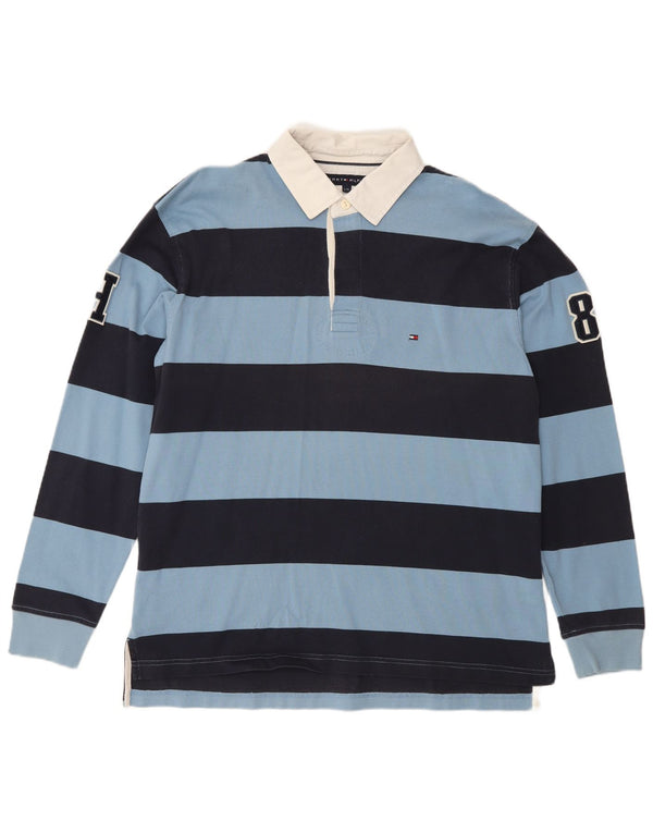 Tommy Hilfiger Mens Graphic Long Sleeve Rugby Polo Shirt Large Blue Striped