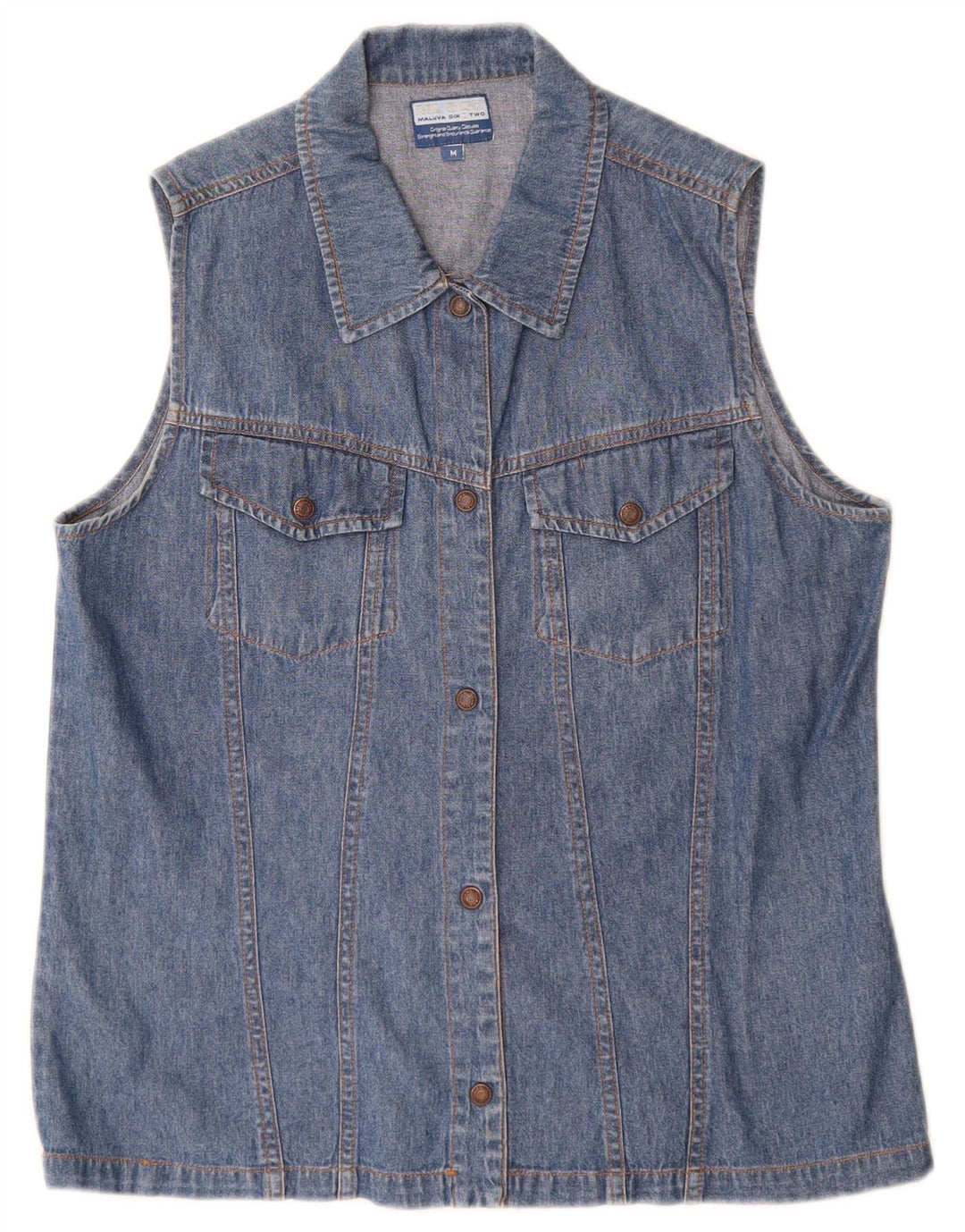Vintage Womens Sleeveless Denim Shirt UK 14 Medium Blue Cotton