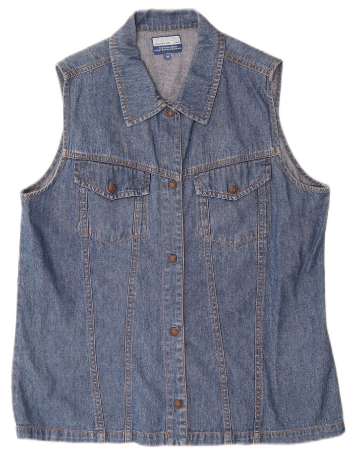 Vintage Womens Sleeveless Denim Shirt UK 14 Medium Blue Cotton