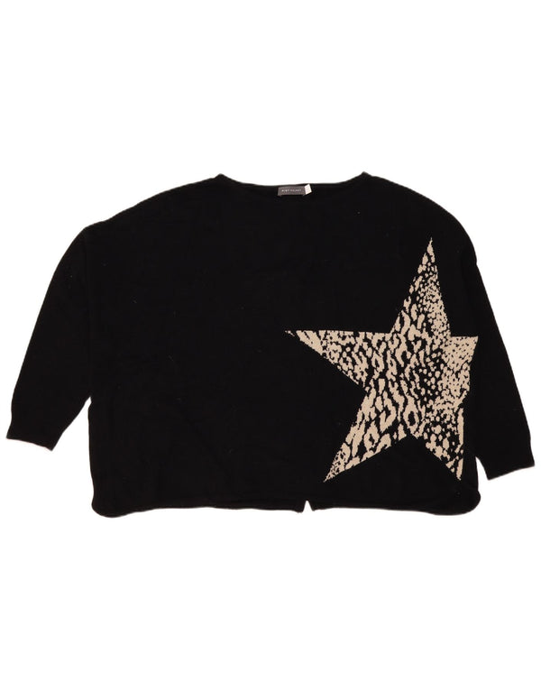 MINT VELVET Womens Graphic Boat Neck Jumper Sweater UK 16 Large Black