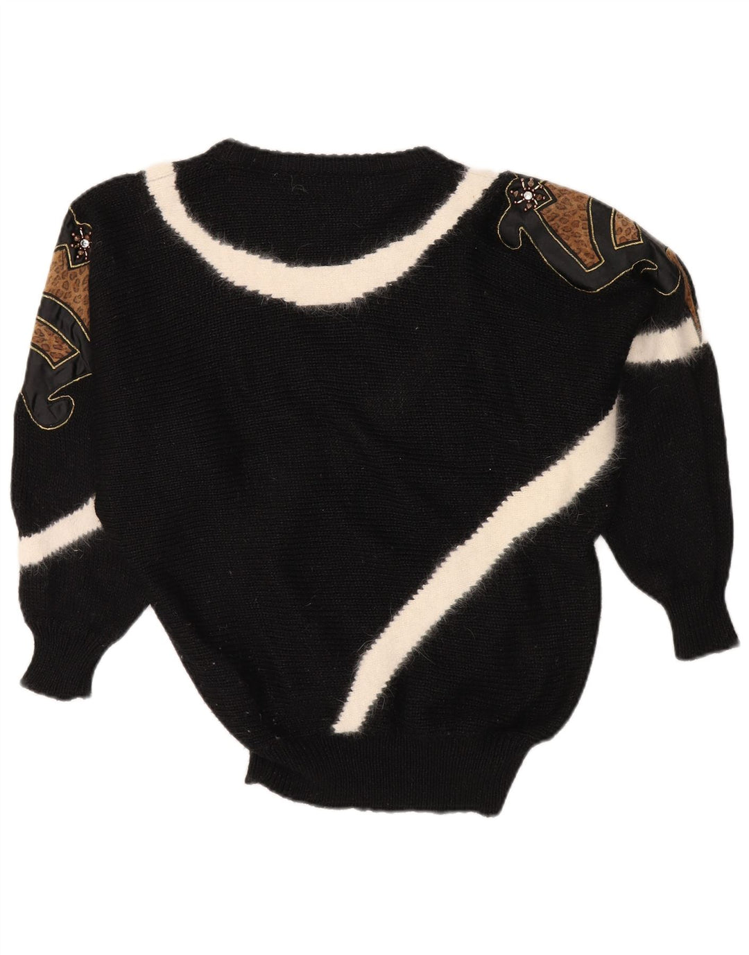 VINTAGE Womens Crew Neck Jumper Sweater EU 38 Medium Black Colourblock