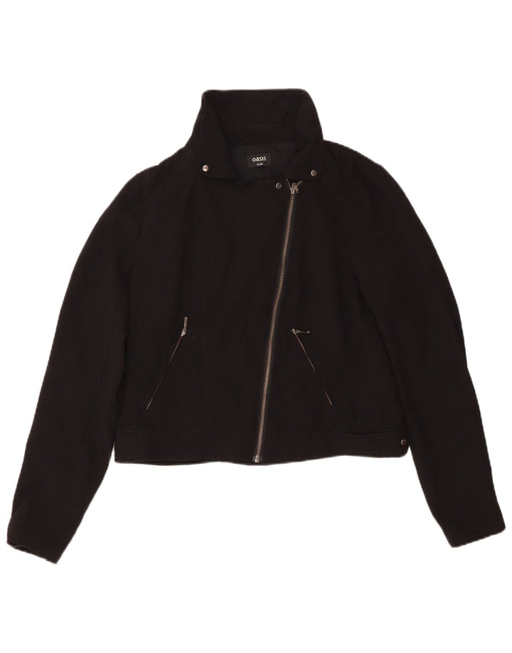 Oasis Womens Crop Biker Jacket UK 12 Medium Black Polyester