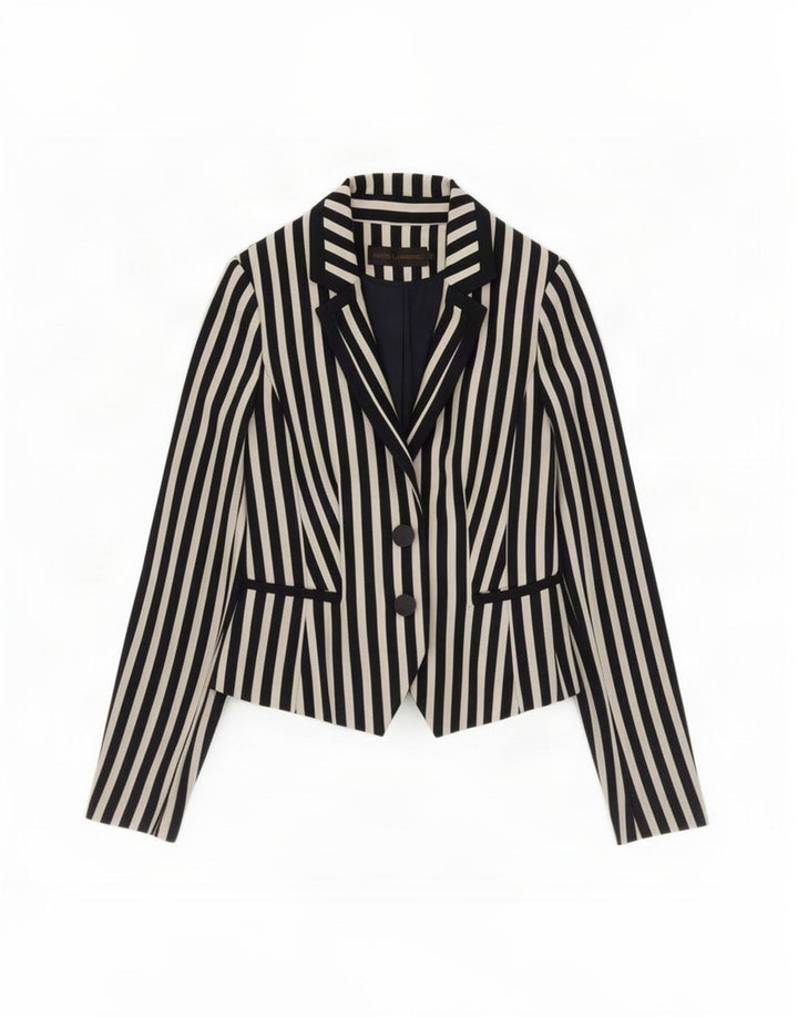 David Lawrence Womens Crop Blazer Jacket US 6 Medium Navy Blue Striped