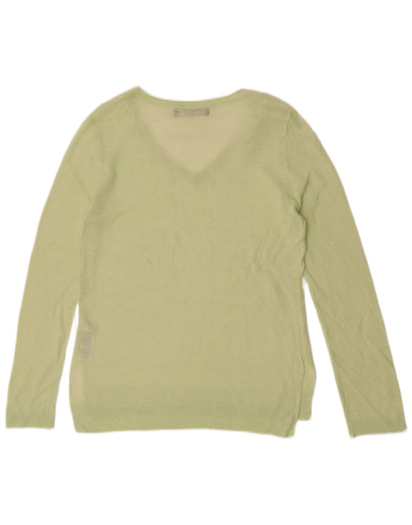 Marks & Spencer Womens See Through V-Neck Jumper Sweater UK 8 Small Green