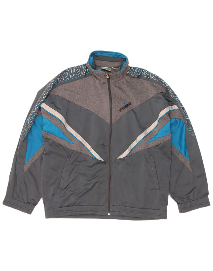 Diadora Mens Graphic Tracksuit Top Jacket UK 40 Medium Grey Colourblock