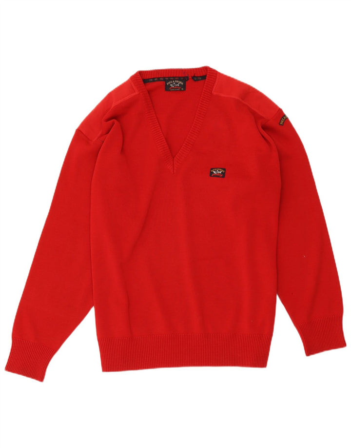 Paul & Shark Mens V-Neck Jumper Sweater XL Red Wool