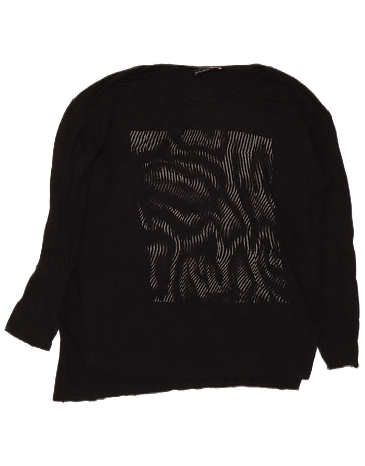 Zara Womens Abstract Pattern Top Long Sleeve UK 16 Large Black