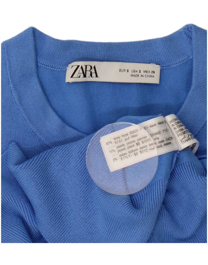 Zara Womens Crew Neck Jumper Sweater UK 10 Small Blue Viscose