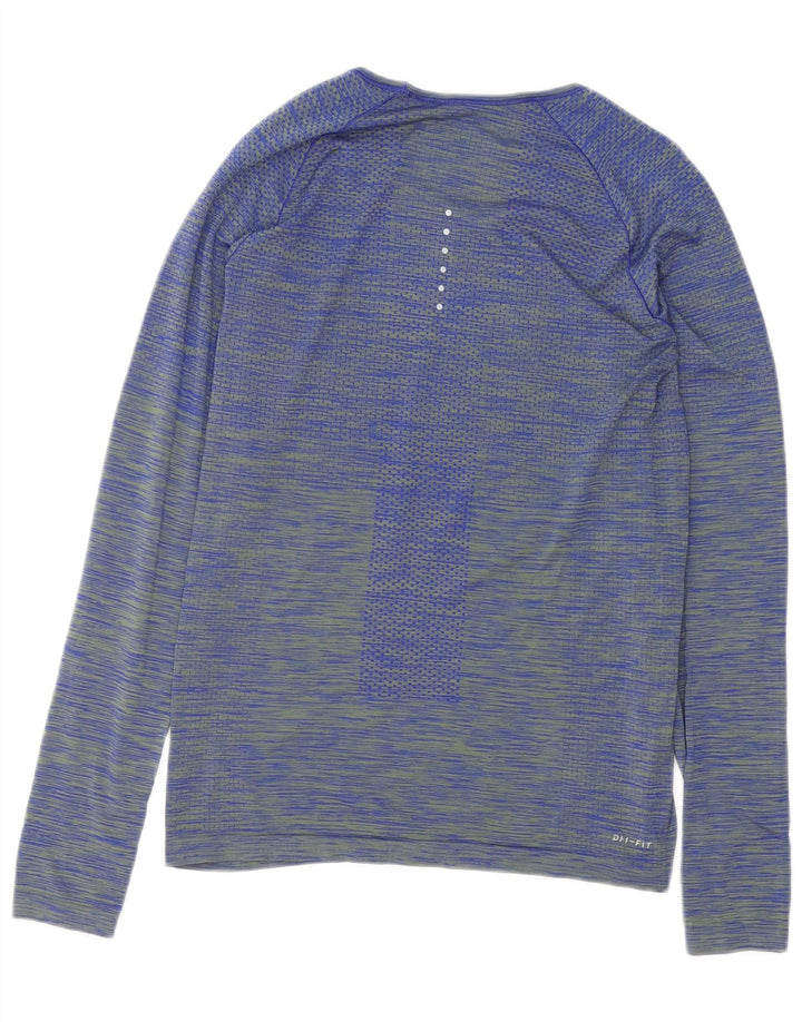 Nike Womens Dri Fit Top Long Sleeve UK 12 Medium Blue Striped