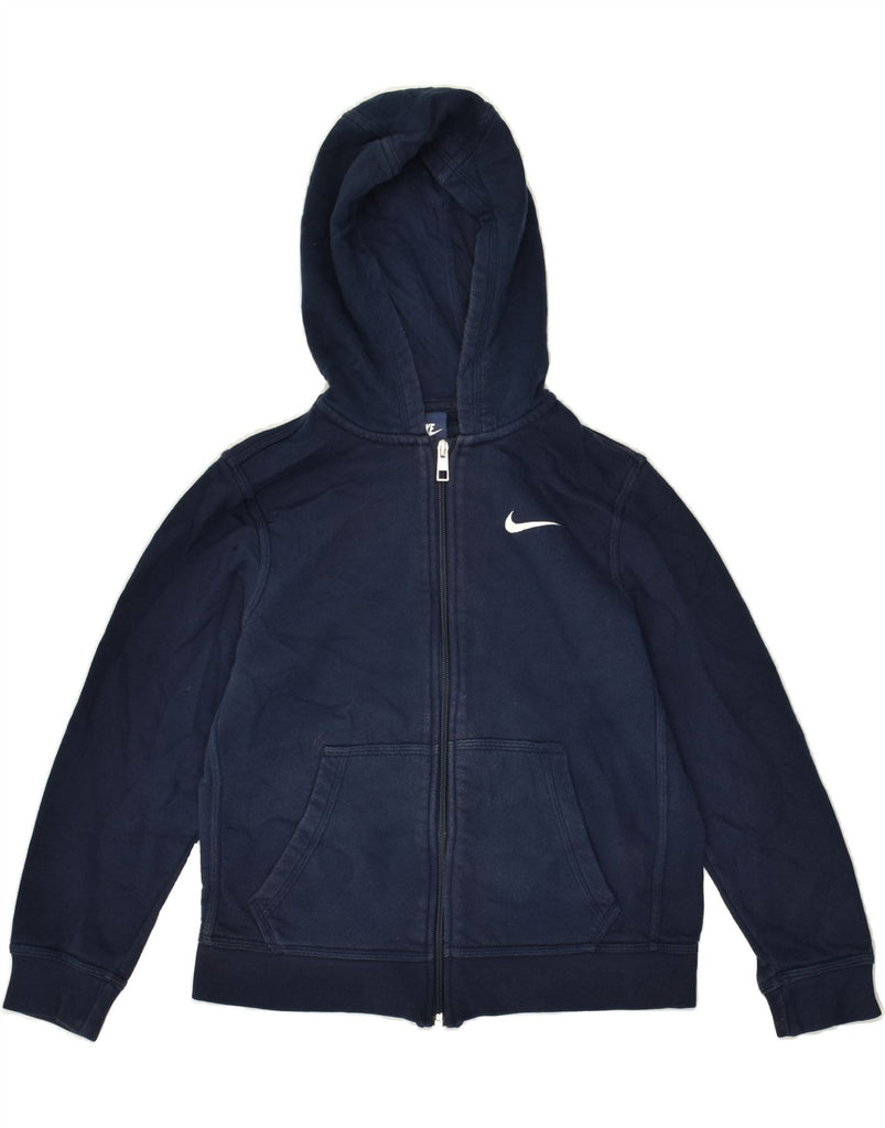 NIKE Boys Zip Hoodie Sweater 10-11 Years Medium Navy Blue Cotton | Vintage Nike | Thrift | Second-Hand Nike | Used Clothing | Messina Hembry 