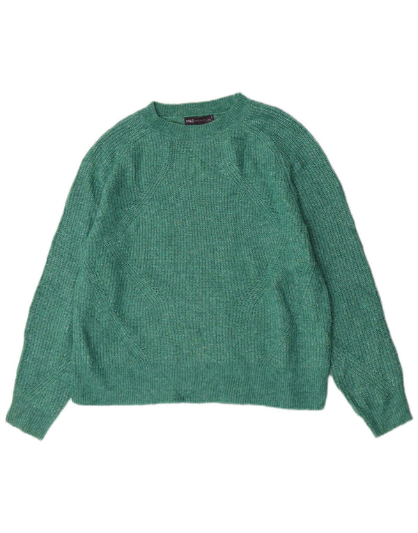 Marks & Spencer Womens Boat Neck Jumper Sweater UK 14 Medium Green Acrylic