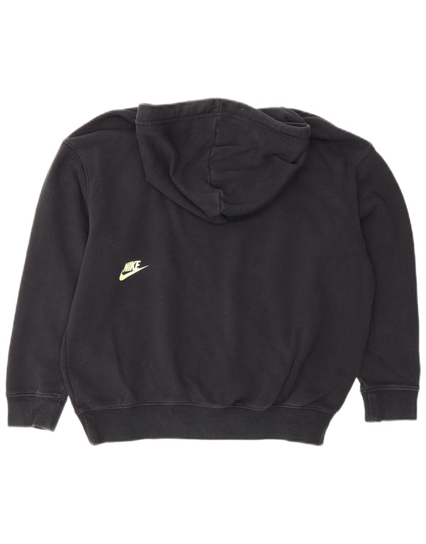 Nike Girls Graphic Hoodie Jumper 10-11 Years Medium Black Cotton
