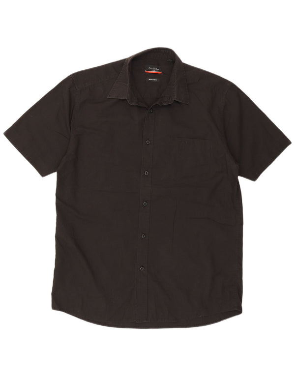 Pierre Cardin Mens Short Sleeve Regular Fit Shirt Medium Black Polyester