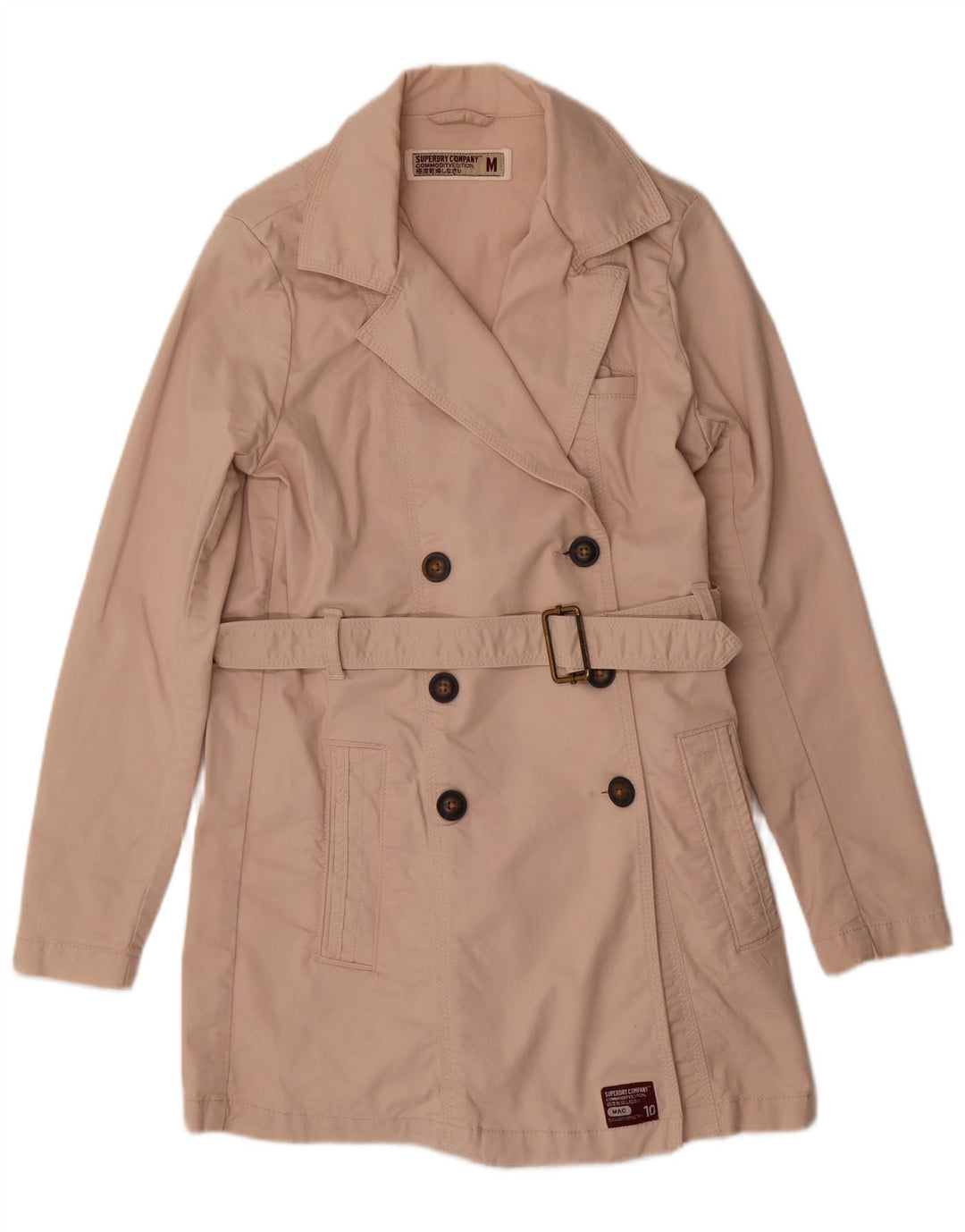 Superdry Womens Trench Coat UK 14 Medium Beige Cotton