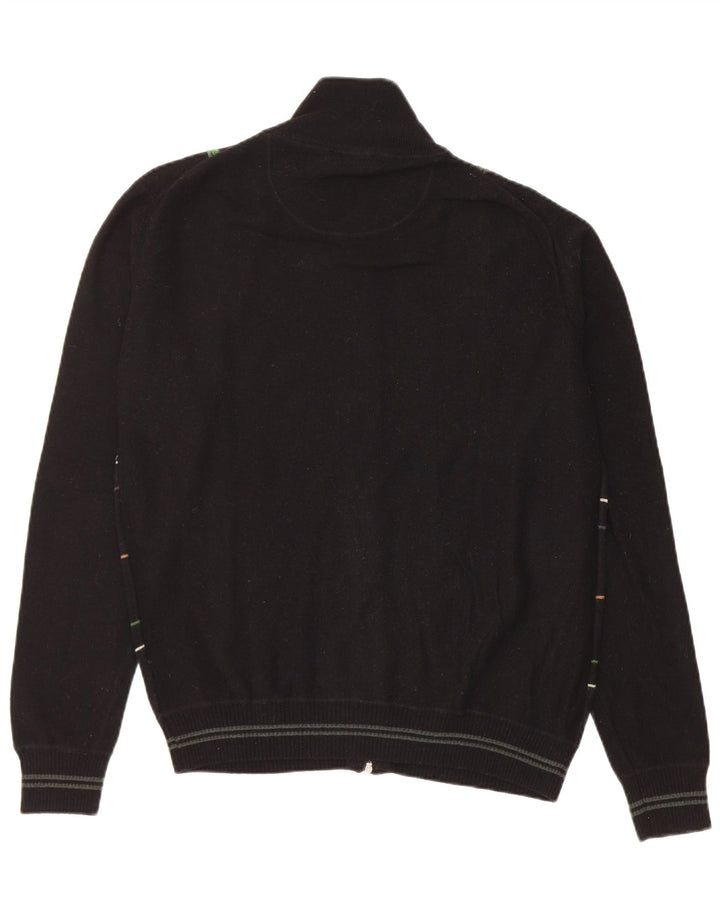 Ocean Star Mens Cardigan Sweater Medium Black Striped Wool