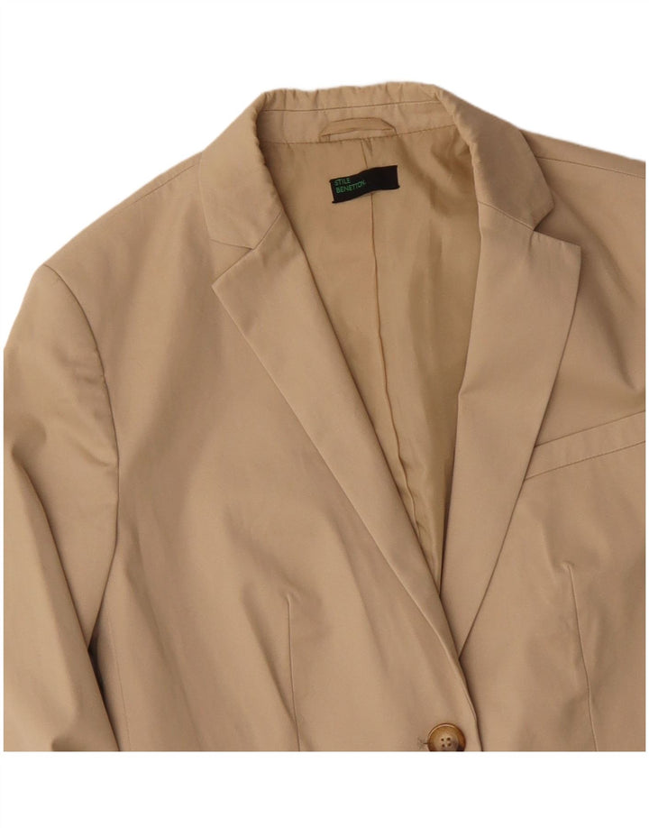 BENETTON Womens 2 Button Blazer Jacket IT 42 Medium Beige Cotton