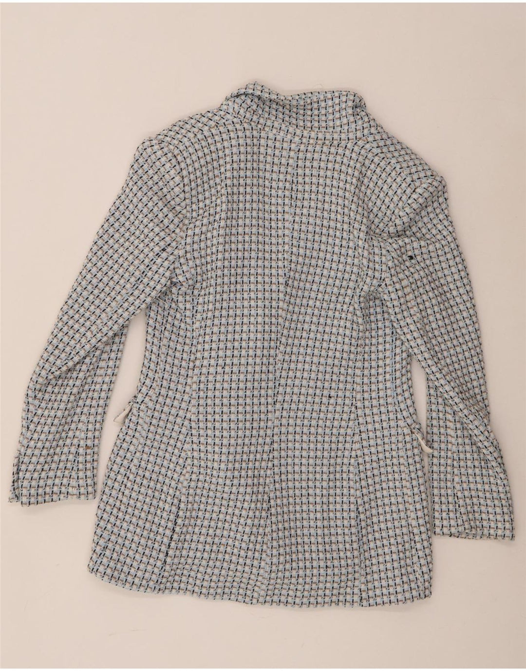 Zara Womens Double Breasted Blazer Jacket UK 14 Large Blue Gingham Cotton
