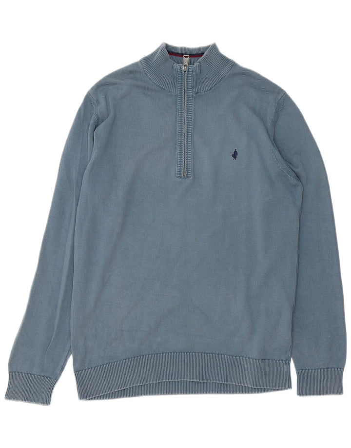 MARLBORO CLASSICS Mens Zip Neck Jumper Sweater Large Blue Cotton