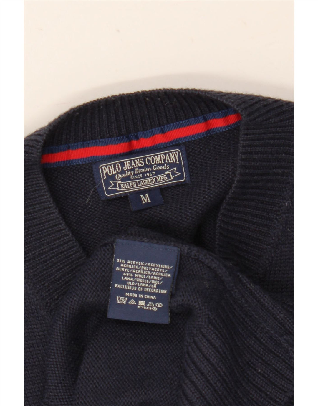 Ralph Lauren Mens V-Neck Jumper Sweater Medium Navy Blue Acrylic