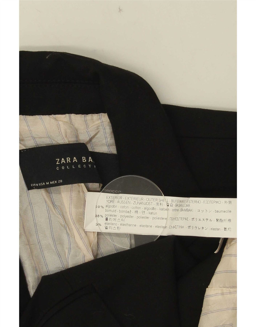 Zara Womens 1 Button Blazer Jacket UK 12 Medium Black Cotton