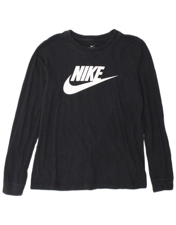 Nike Womens Graphic Top Long Sleeve UK 10 Small Black Cotton