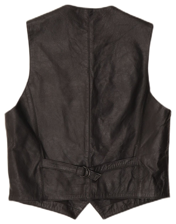 Vintage Mens Leather Waistcoat IT 50 Medium Black