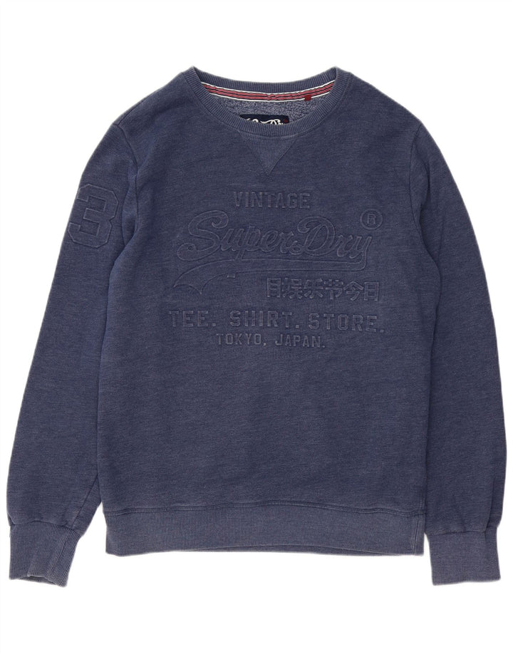 Superdry Mens Graphic Sweatshirt Jumper XL Blue Flecked Cotton