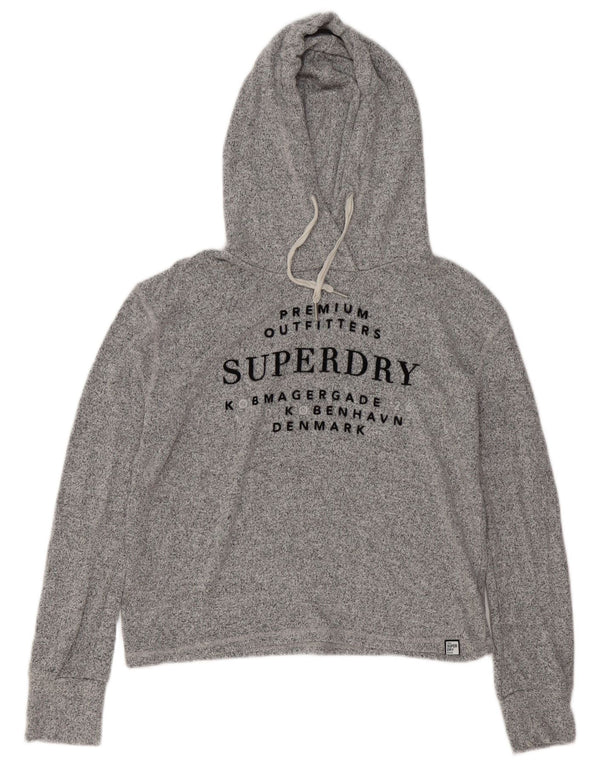 Superdry Womens Graphic Oversized Hoodie Jumper UK 10 Small Grey Flecked