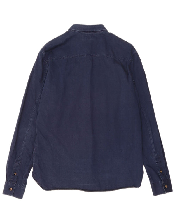 All Saints Mens Shirt Medium Navy Blue Cotton