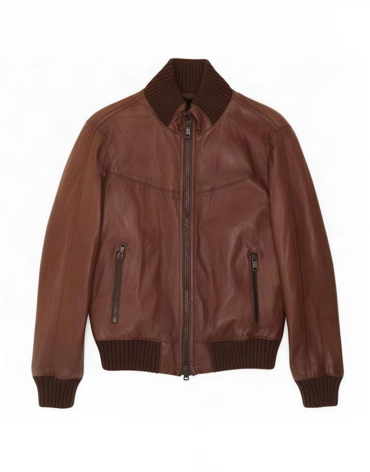 Zen Mens Leather Bomber Jacket IT 48 Medium Brown