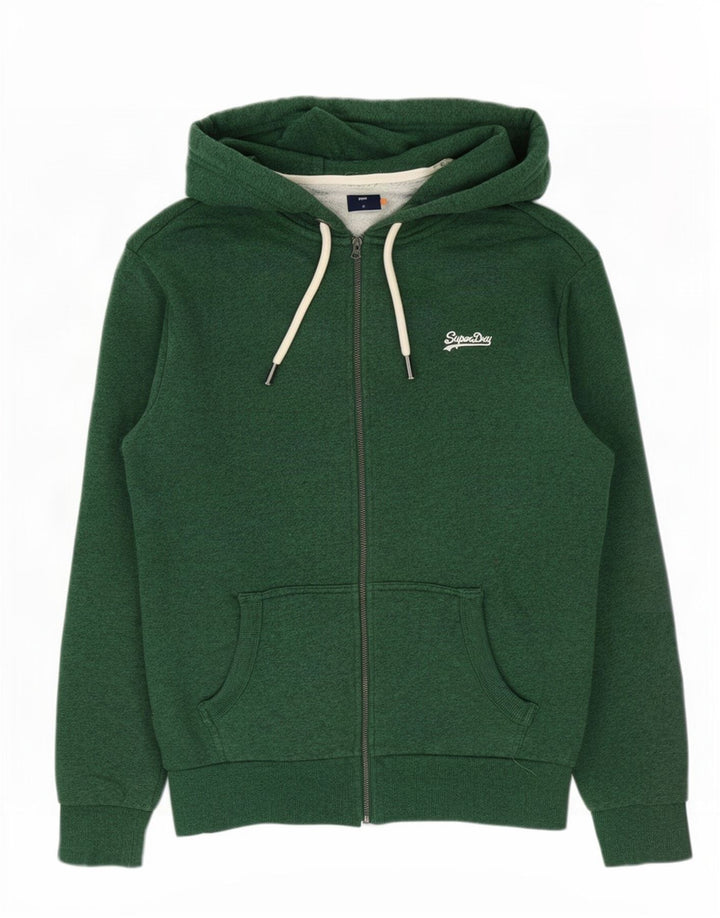 Superdry Mens Zip Hoodie Sweater Medium Green Cotton