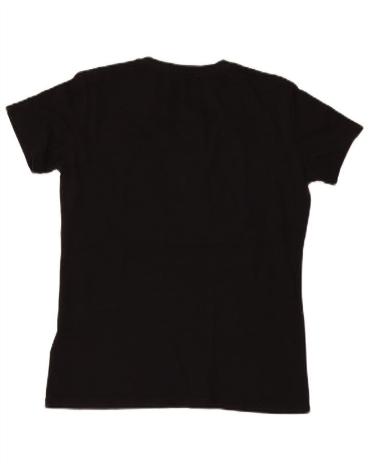 GUESS Womens Graphic T-Shirt Top UK 12 Medium Black Cotton