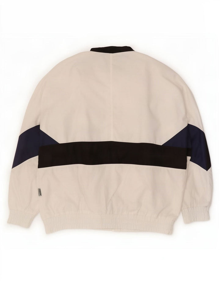 Vintage Mens Tracksuit Top Jacket Large White Geometric