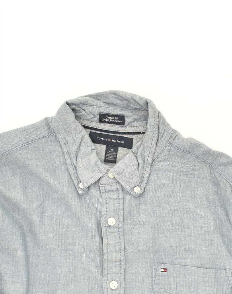 TOMMY HILFIGER Mens Custom Fit Shirt Medium Grey Herringbone Cotton | Vintage Tommy Hilfiger | Thrift | Second-Hand Tommy Hilfiger | Used Clothing | Messina Hembry 