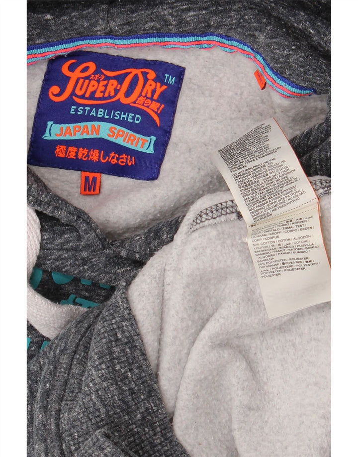 SUPERDRY Womens Graphic Hoodie Jumper UK 14 Medium Grey Flecked Cotton