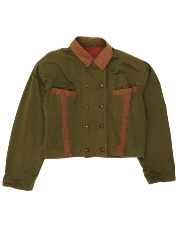 Vintage Womens Crop Bomber Jacket UK 16 Large Khaki Colourblock Cotton