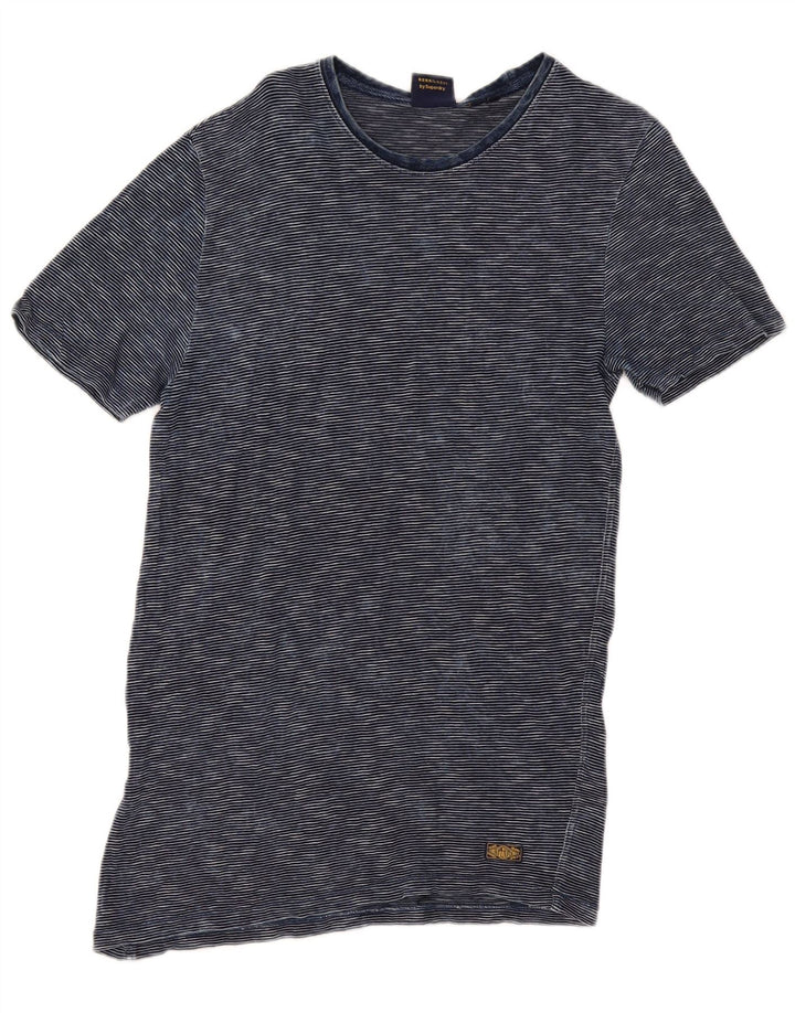 Superdry Mens T-Shirt Top Medium Navy Blue Pinstripe Cotton