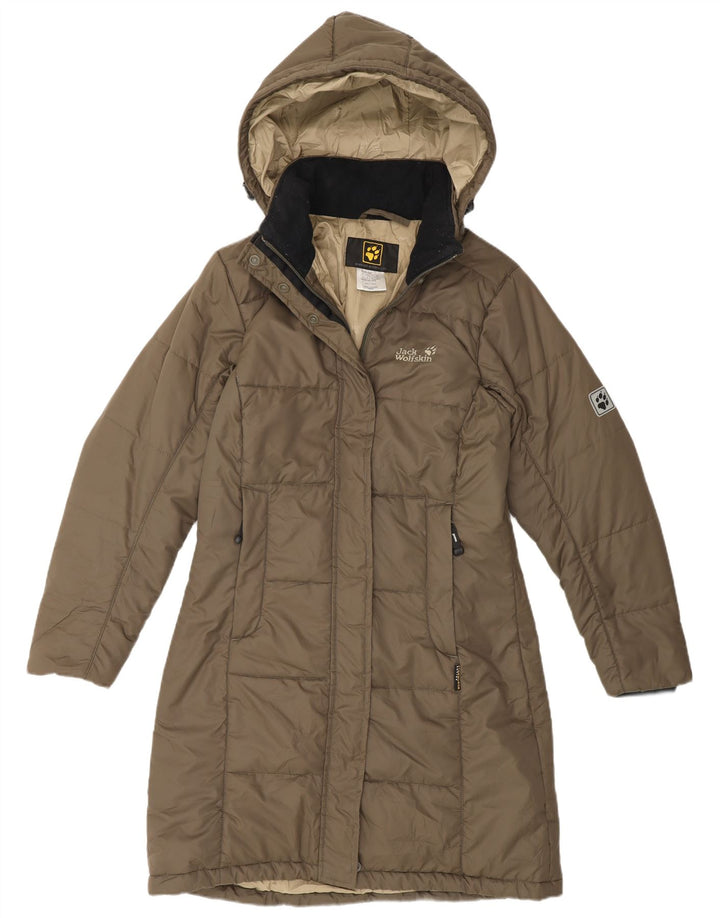 Jack Wolfskin Womens Hooded Padded Coat UK 10 Small Khaki Polyester