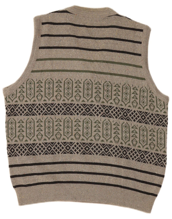 Vintage Mens Vest Tank Top Large Grey Geometric Cotton