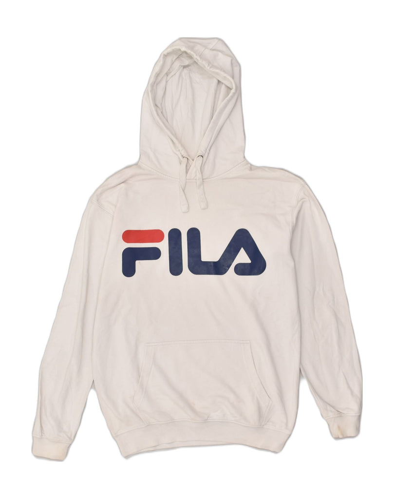 FILA Mens Graphic Hoodie Jumper Small White Cotton | Vintage Fila | Thrift | Second-Hand Fila | Used Clothing | Messina Hembry 