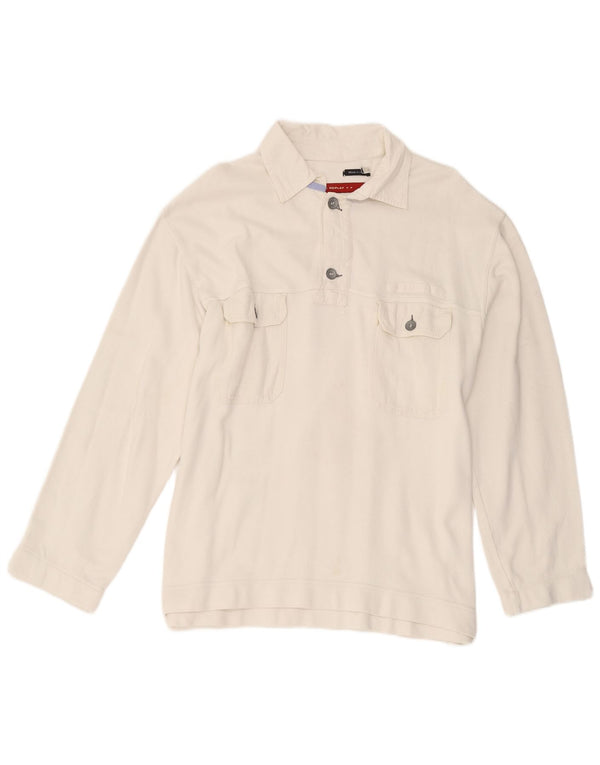 Replay Mens Long Sleeve Rugby Polo Shirt Large White Cotton