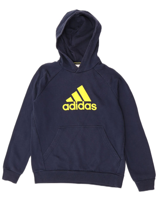 Adidas Boys Graphic Hoodie Jumper 13-14 Years Navy Blue Cotton