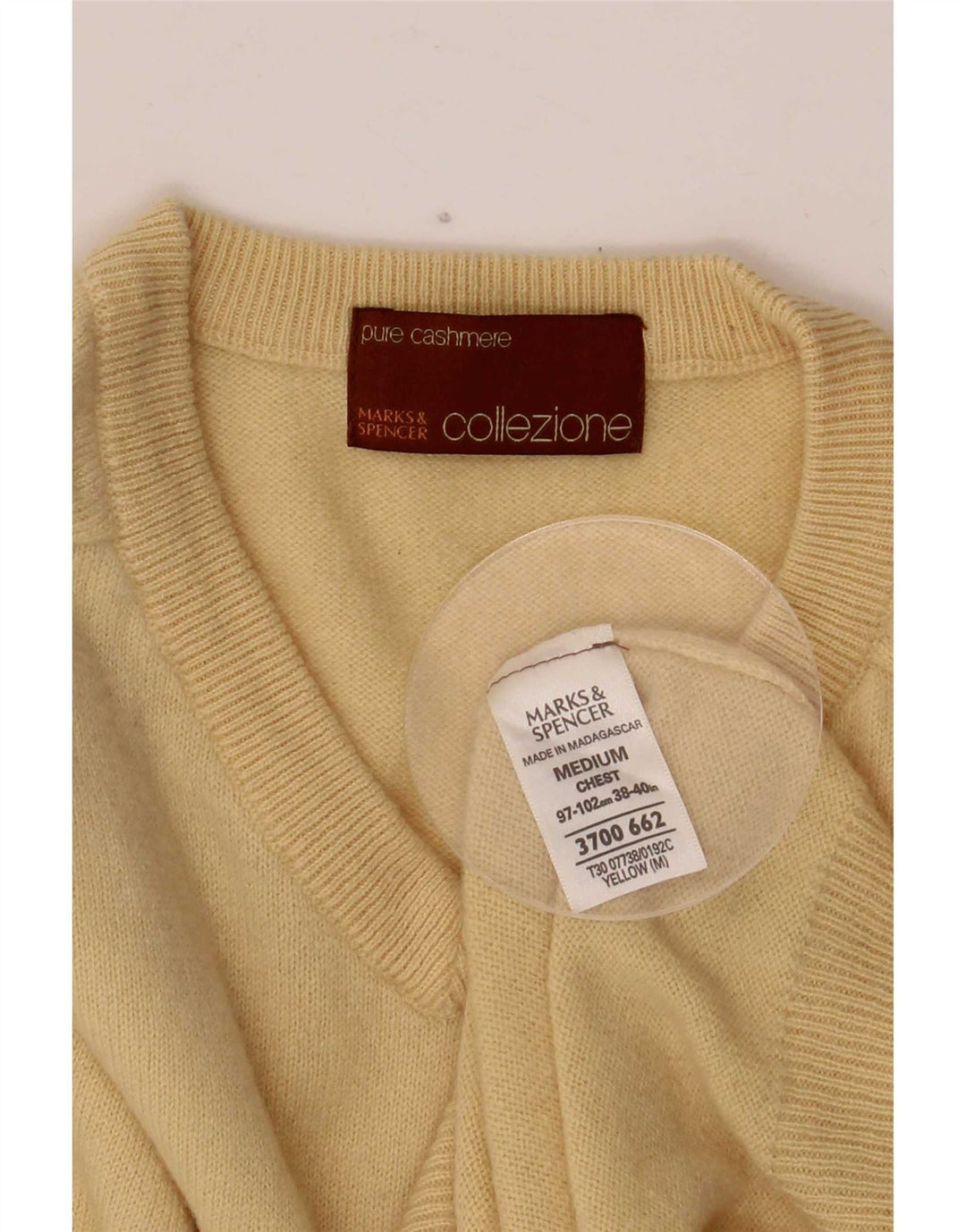 Marks & Spencer Mens V-Neck Jumper Sweater Medium Yellow Cashmere