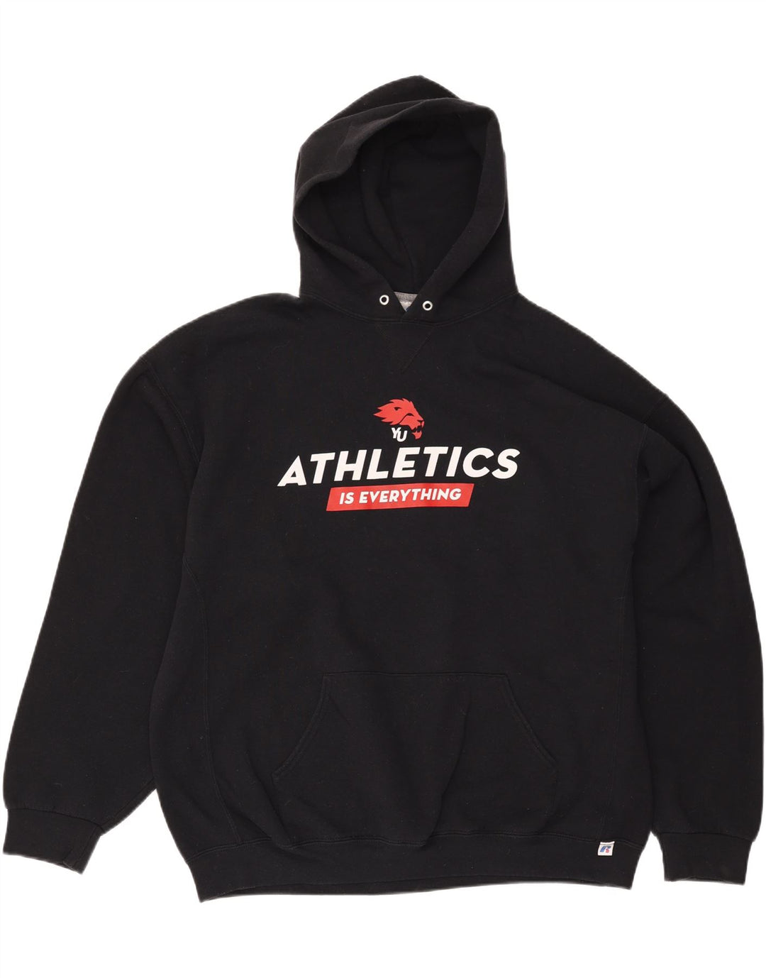 RUSSELL ATHLETIC Mens Graphic Hoodie Jumper 2XL Black Cotton Vintage Russell Athletic and Second-Hand Russell Athletic from Messina Hembry 