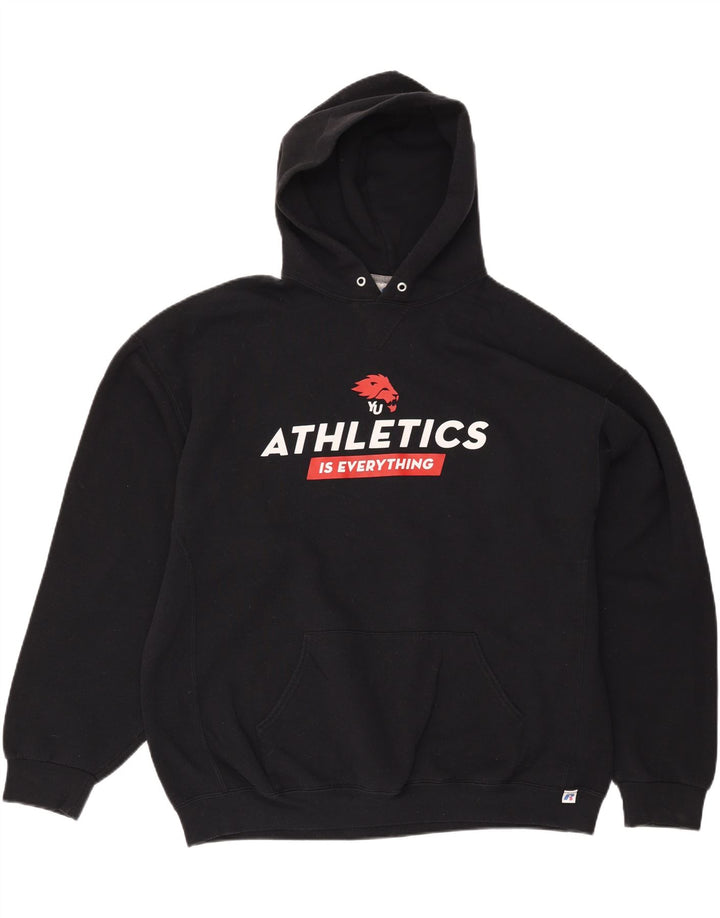RUSSELL ATHLETIC Mens Graphic Hoodie Jumper 2XL Black Cotton Vintage Russell Athletic and Second-Hand Russell Athletic from Messina Hembry 