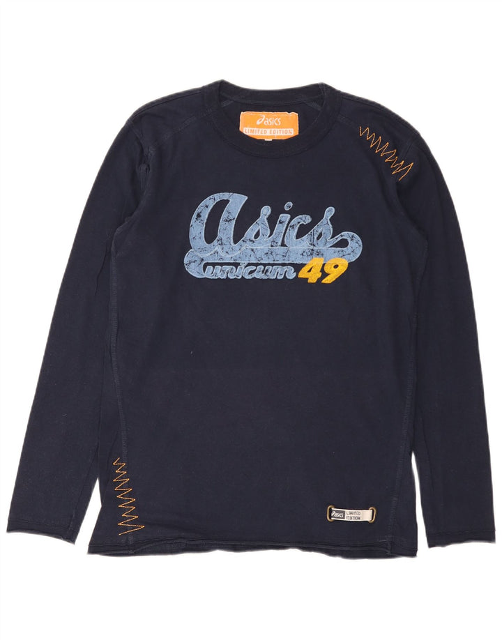 Asics Mens Graphic Top Long Sleeve Small Navy Blue Cotton